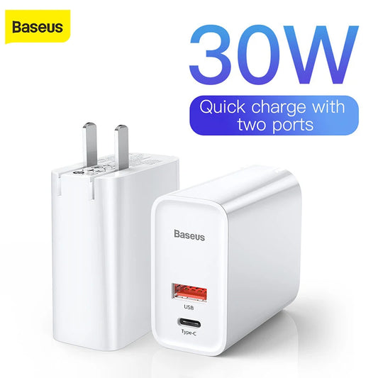 Baseus Speed PPS Quick Charger USB-A + USB-C Adapter 30W PD