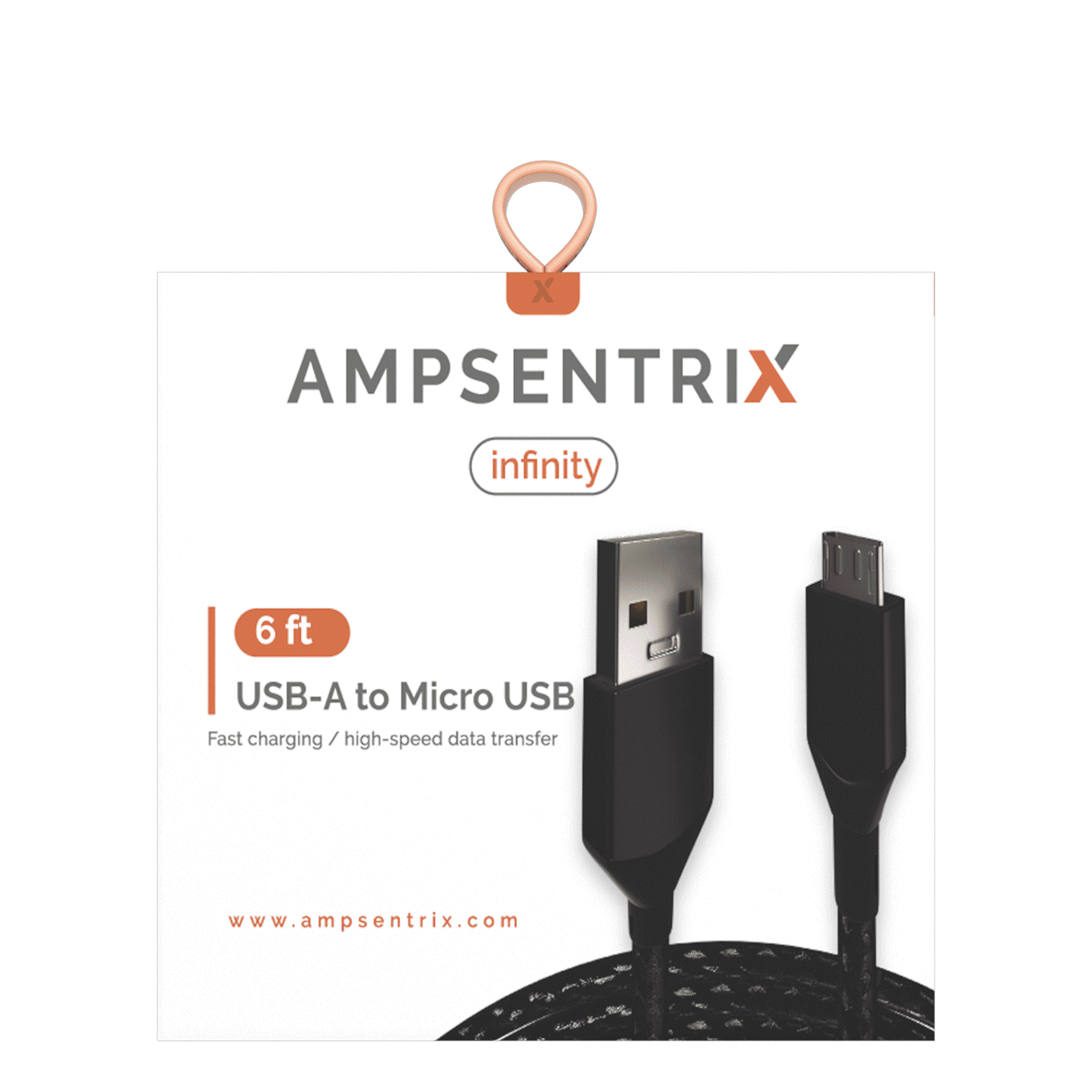 Ampsentrix USB-Micro Charge and Sync Cable 6 Ft
